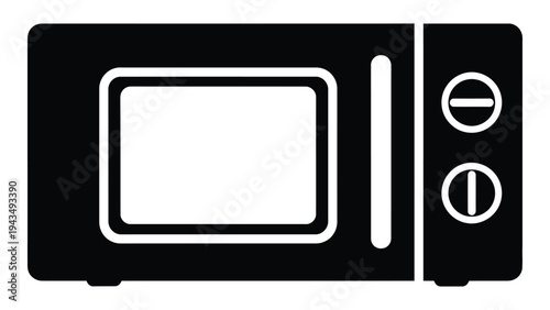 A black and white microwave oven icon