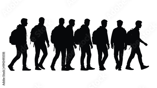 A group of people walking in a line