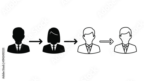 A group of businessmen icons evolving from black to white