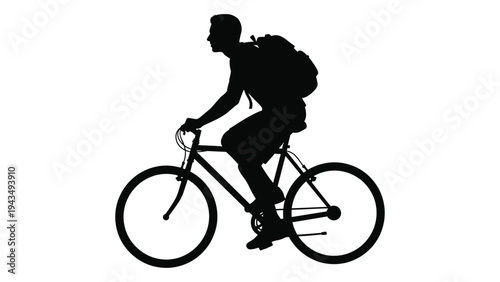 A person riding a bicycle with a backpack