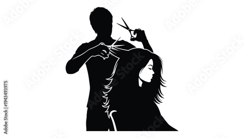 A hairdresser cutting a woman's hair