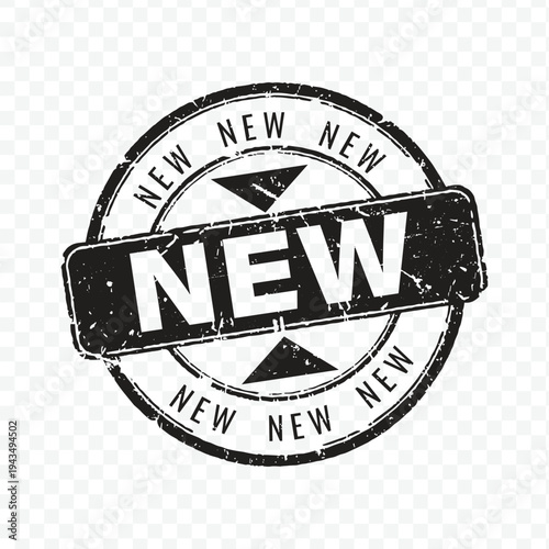 Professional black grunge rubber stamp featuring new text for latest version release and product update labels