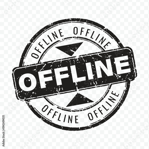 Offline text rubber stamp in black ink grunge style for disconnected status and manual processing