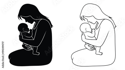 A mother breastfeeding her baby in two different styles