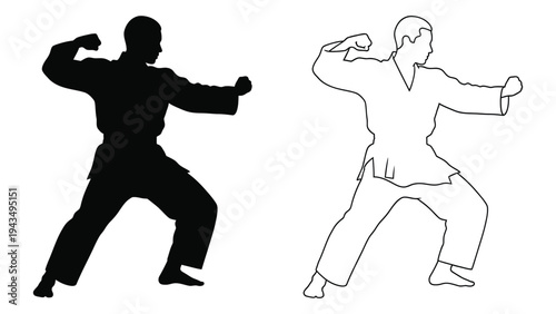 A man in a fighting stance in black and white