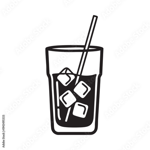 Illustration of a glass of iced coffee with a straw on a clear background