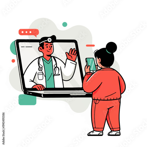 Telehealth Consultation: A visual representation of telehealth, showcasing a patient consulting with a doctor remotely via a laptop and a smartphone