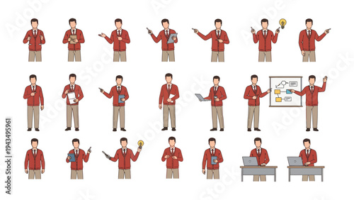 Animated Businessman in Action: A dynamic collection of illustrations showcasing a businessman in various poses and situations, engaged in different activities.