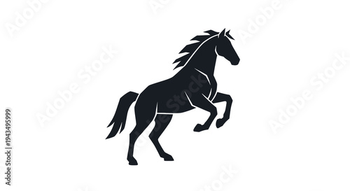 Black Horse Rearing Silhouette with Mane Flowing