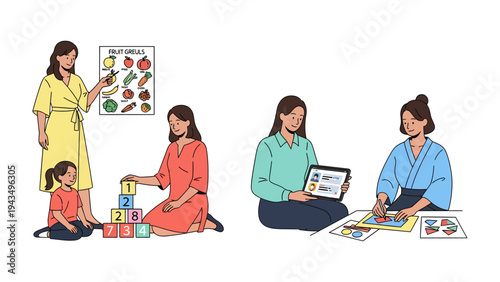 Early Childhood Education Moments: A captivating illustration that embodies the essence of early childhood education. It showcases a diverse array of nurturing interactions and educational activities.