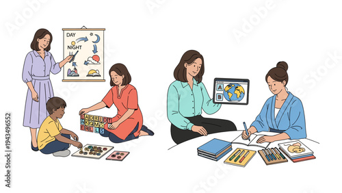 Cultivating Young Minds: Educators engage in interactive learning, nurturing curiosity and igniting the flame of knowledge in children's world.