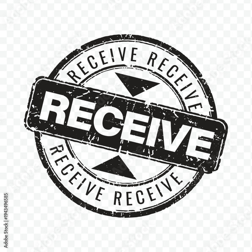 Minimalist black rubber stamp with receive text isolated on a transparent background for logistics tracking status