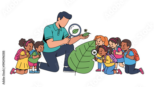 Curiosity Unveiled: A Teacher Guides Students in Exploring the Wonders of Nature