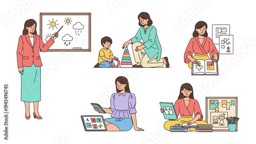 Daily life of Kindergarten Teacher: A compilation showcases a dedicated kindergarten teacher.