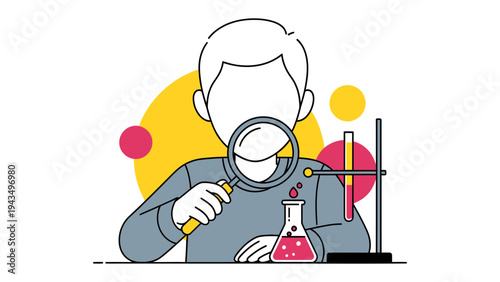 Scientific Exploration: A dedicated individual conducts a meticulous experiment, employing a magnifying glass to observe the intricacies of the process. 