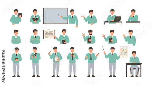 Diverse Business Poses: A curated collection of business-style illustrations, perfect for representing varied professional scenarios and communication.