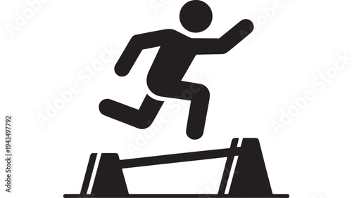 Hurdle Jump Athlete Icon – Track and Field Runner Jumping Over Hurdle Silhouette Symbol for Sports, Fitness and Competition