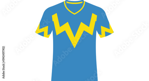 Blue and yellow soccer jersey with lightning bolt design.