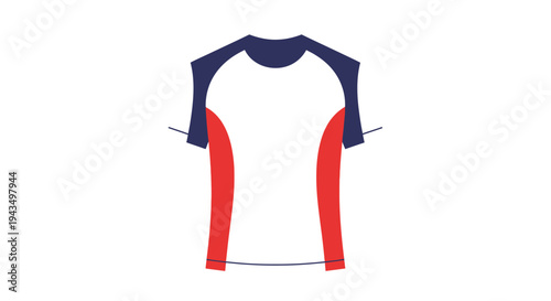White red and blue short-sleeved rash guard for water sports.