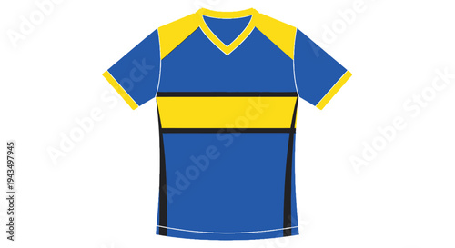 Blue and yellow striped sports jersey for team uniform.