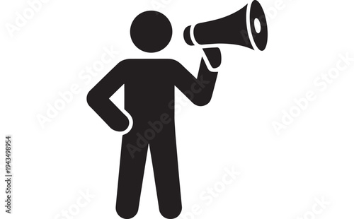 Megaphone Communication Icon – Person Announcing Message for Marketing, Public Speaking and Promotion