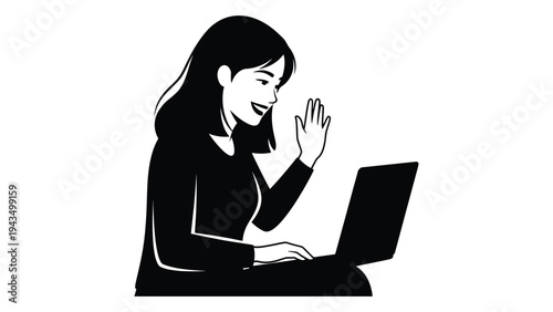 A woman waving while on a video call