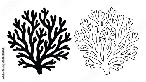 Black and white coral reef icons
