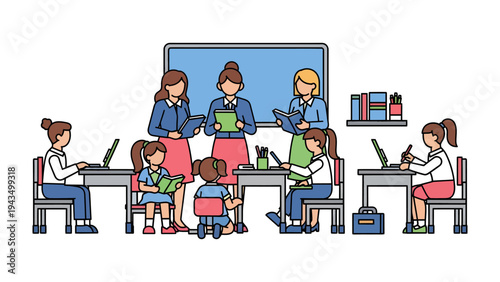 Classroom Harmony: A charming classroom setting where students and teachers engage in a harmonious learning environment. Capturing moments of focus, interaction, and knowledge sharing.