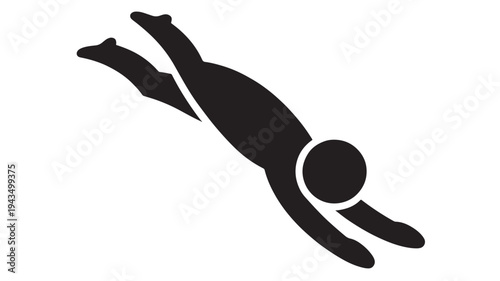 Diving Athlete Silhouette Icon, Person Diving Sports Action Concept