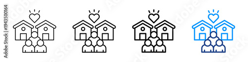 Residential Community Icon Different Style Outline Collection Set.