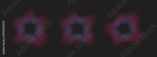 Foto A triptych of abstract pixelated artworks with radial patterns