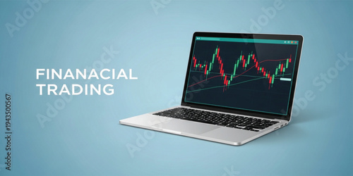 Financial Trading Concept with Laptop Displaying Stock Market Candlestick Chart Representing Online Investment, Forex Trading, Market Analysis and Digital Finance Platform