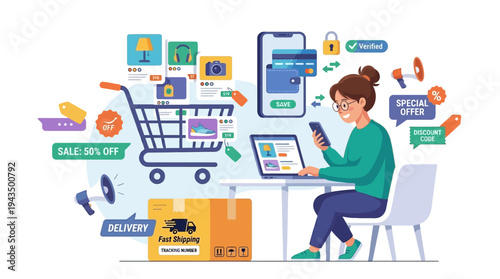 E-Commerce Online Store Illustration – Digital Shopping Vector Scene