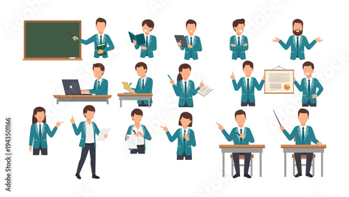 Diverse teacher in Classroom Set: A comprehensive collection of animated illustrations featuring educators in various classroom scenarios.