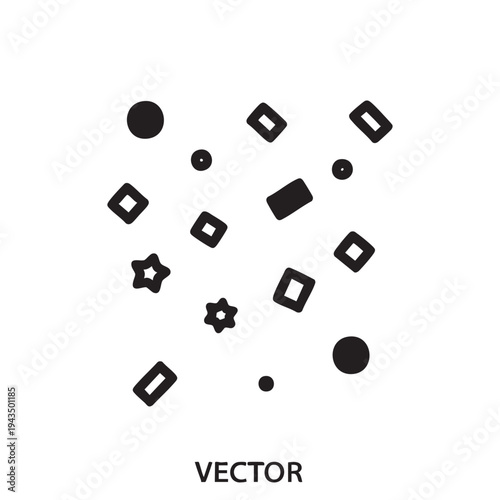 Colorful confetti falling from above in lively celebration scene with shapes.