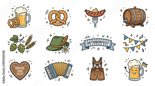 Oktoberfest Hand Drawn Icons – Bavarian Beer Festival Doodle Pack