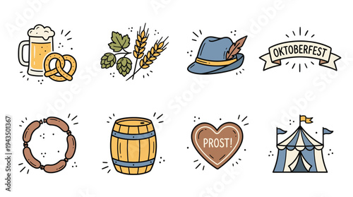 Oktoberfest Doodle Icon Pack – Hand Drawn Beer Festival Symbols Vector