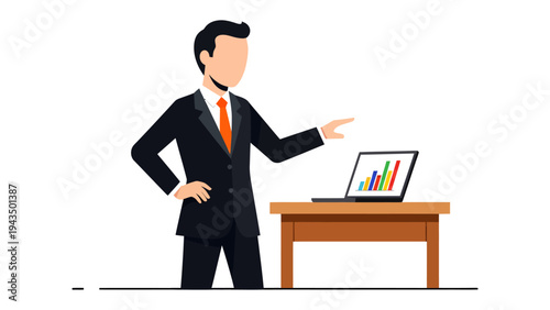 Business Presentation: A confident professional delivers a compelling presentation, using a laptop to showcase insightful data and growth projections.
