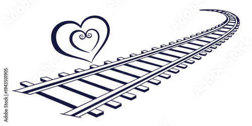 Railway track with heart symbol on, representing love and journey