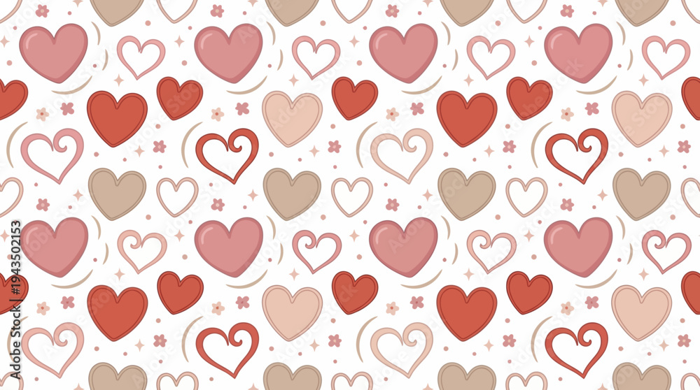 Fototapeta premium Romantic Love Pattern – Hearts Seamless Valentine Vector.