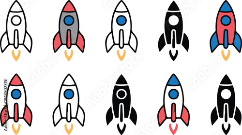 colorful and minimalist rocket ship icons for startup launches space exploration and digital business growth concepts.