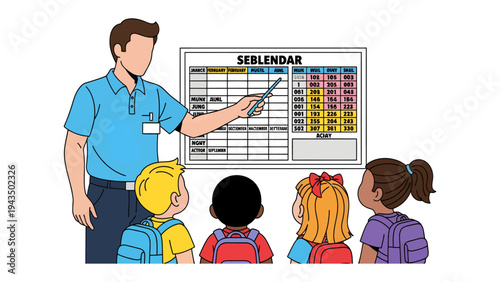 Teacher guiding lessons for student in school: A dedicated educator engaging with a group of young learners in a classroom setting, imparting knowledge.