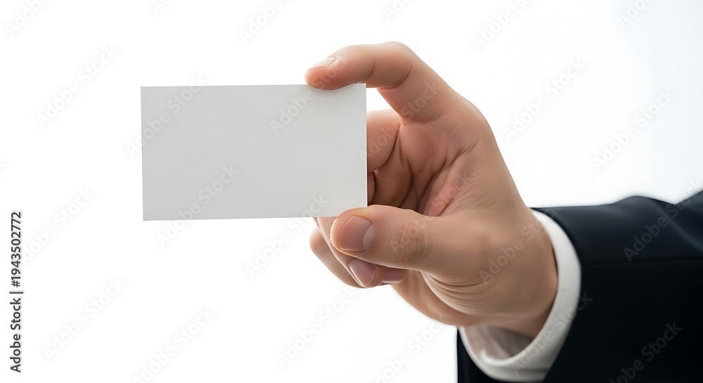Obraz premium A hand holding a blank business card against a white background