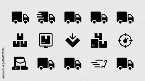 Black delivery and shipping icons set.