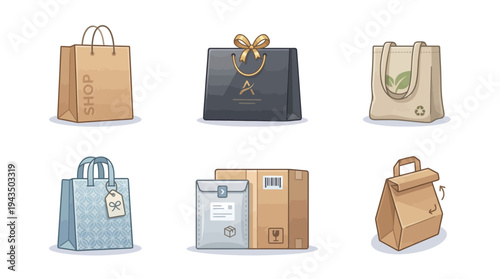 E-Commerce Shopping Bag Icons – Modern Retail Vector Collection