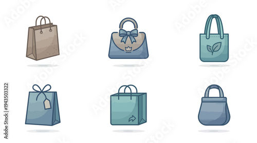 Shopping Bag Symbol Set – Store and Online Shop Vector Icons
