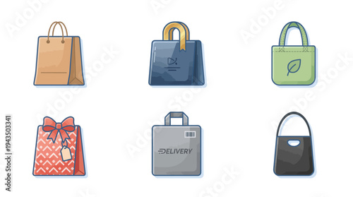 Shopping Bag Icons Pack – Online Store and Retail Symbol Vector Set