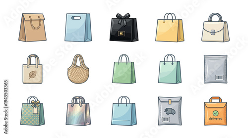 Shopping Bag Icon Set – Retail and E-Commerce Vector Icons Collection