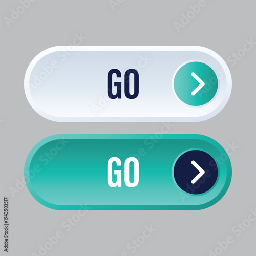 Modern go web button icons with arrow element for general navigation and action search interface