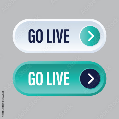 Modern go live web button icons with arrow element for streaming services and broadcasting interface